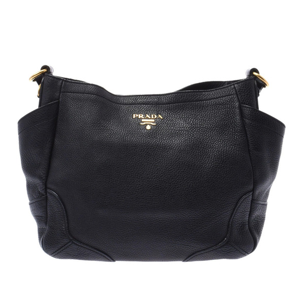 PRADA Hobo Bag Black Leather Embossed Semi Shoulder main image 7